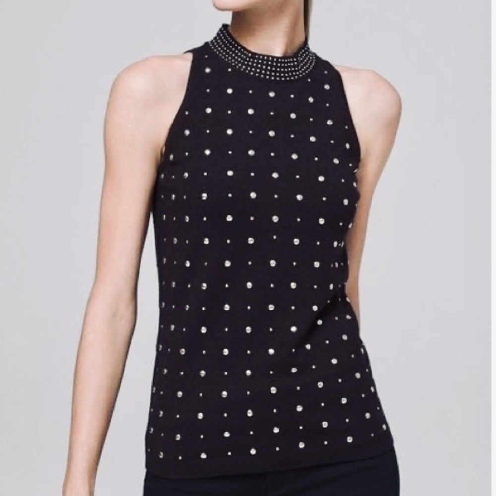 White House Black Market Black Studded Mock-Neck Sweater Top, M, NWT